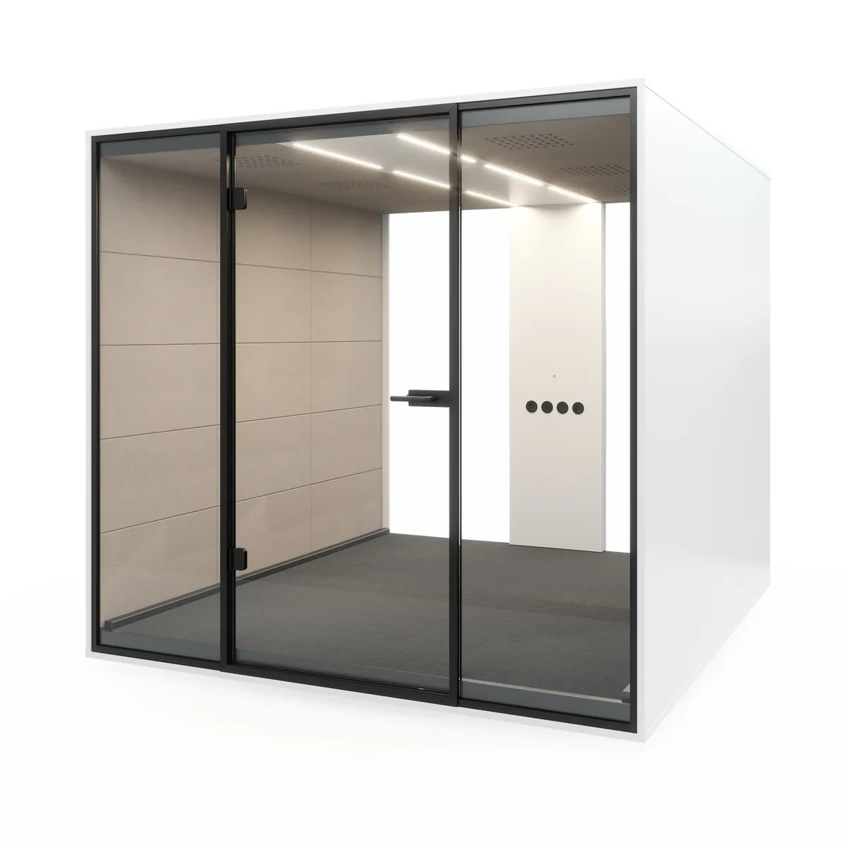 Modular XL — Pod de réunion acoustique modulable. La base accueille 6 personnes, extensible jusqu’à 10 par segments de 90 cm. Réduction de 25,9 dB(A).